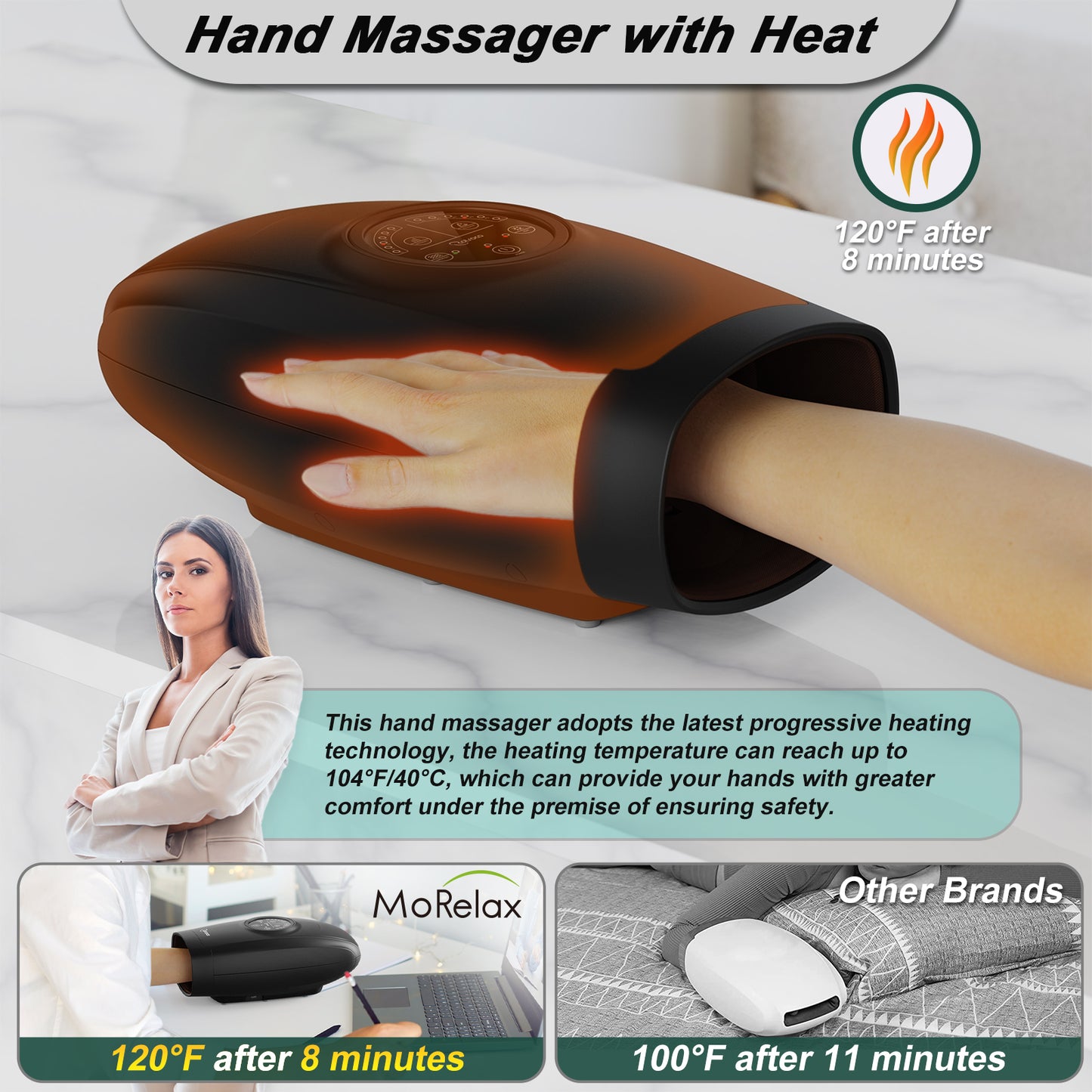 Christmas Gifts for Women/Men,Hand Massager with Heat,Compression & Heating,Cordless Hand Massager Machine BLACK