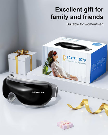 Morelax Eye Massager with Heat & Bluetooth Music, Birthday Gifts for Women, Reduce Eye Strain, Headache Relief and Improve Sleep, Eye Care Gift（Black）