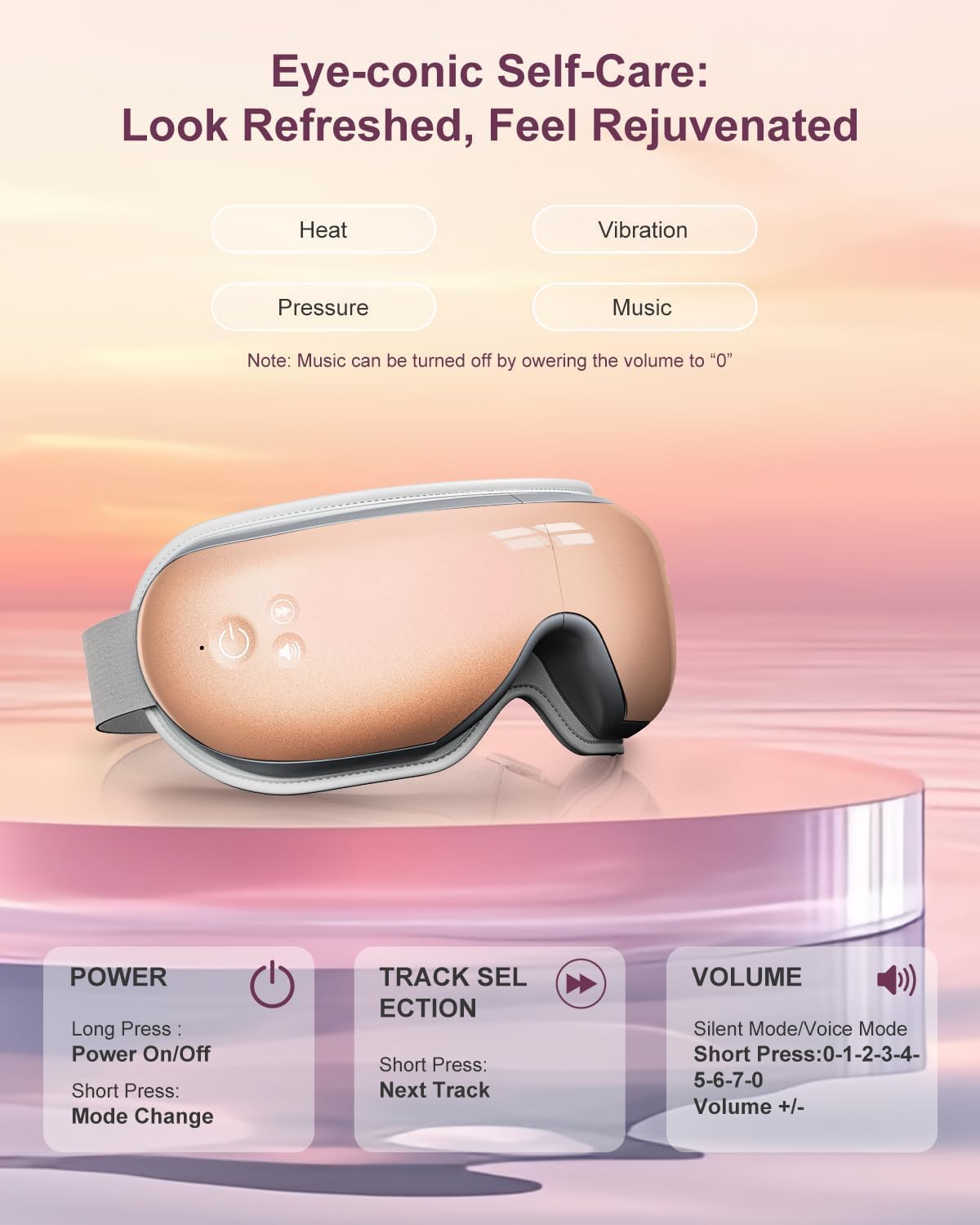Morelax Eye Massager with Heat & Bluetooth Music, Relaxation Gift for Women, Help Alleviate Eye Strain, Promote Better Sleep, Comfortable and Soothing Eye Care Device (Pink)