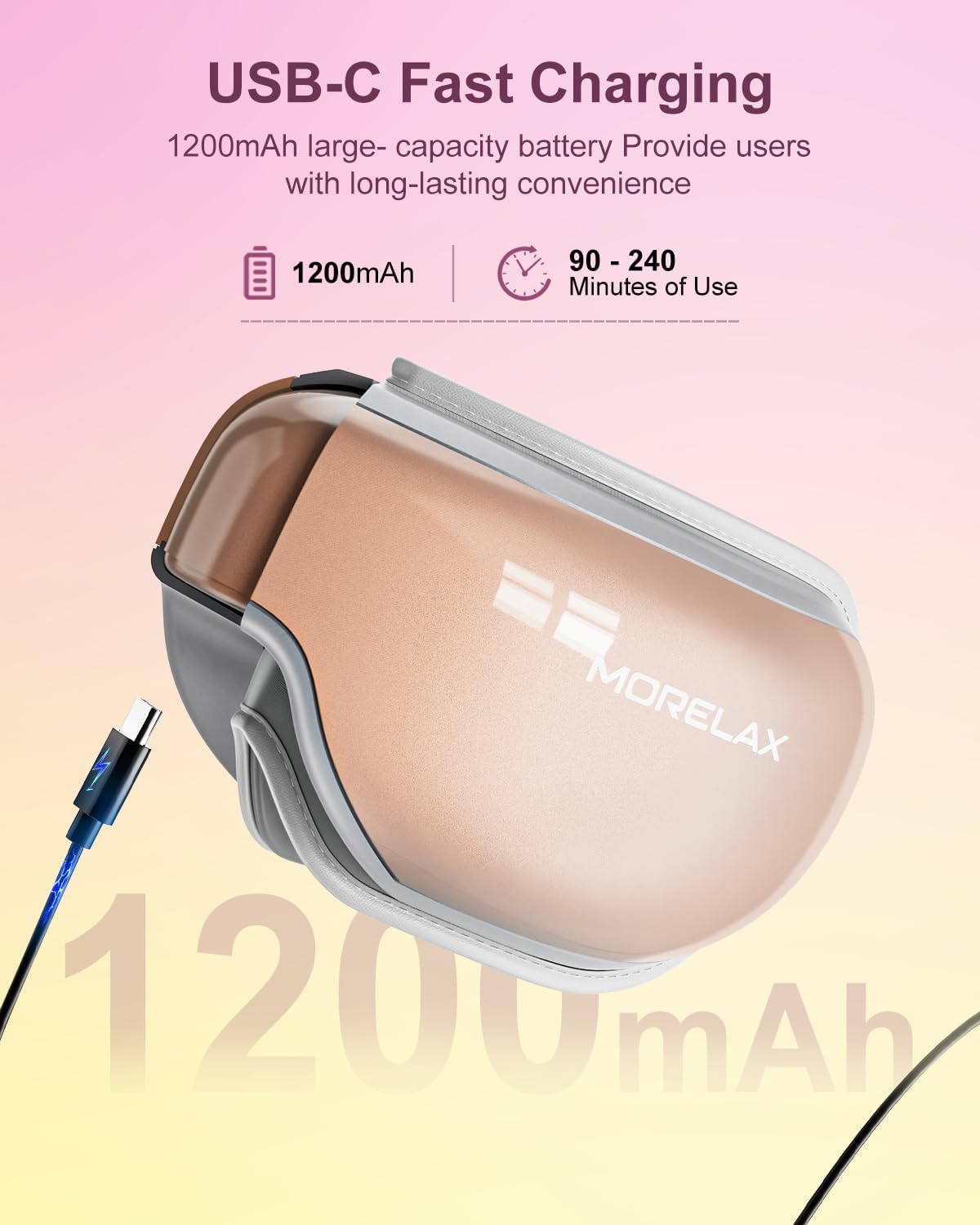 Morelax Eye Massager with Heat & Bluetooth Music, Relaxation Gift for Women, Help Alleviate Eye Strain, Promote Better Sleep, Comfortable and Soothing Eye Care Device (Pink)