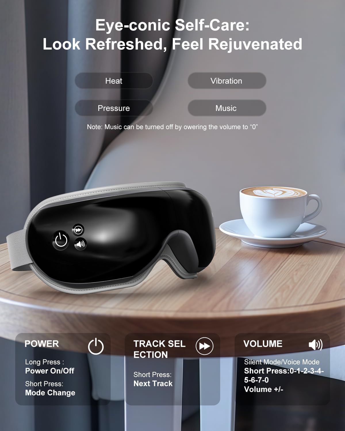 Morelax Eye Massager with Heat & Bluetooth Music, Birthday Gifts for Women, Reduce Eye Strain, Headache Relief and Improve Sleep, Eye Care Gift（Black）