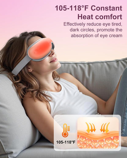 Morelax Eye Massager with Heat & Bluetooth Music, Relaxation Gift for Women, Help Alleviate Eye Strain, Promote Better Sleep, Comfortable and Soothing Eye Care Device (Pink)