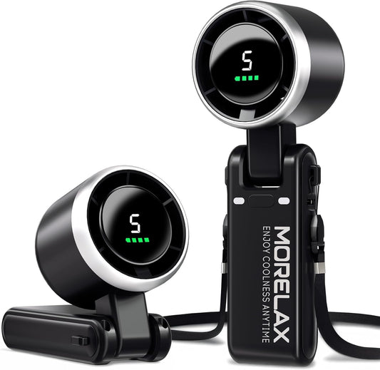 Morelax Personal Handheld Fan,High-Speed Turbo Fans,5-Speed with LED Display,Powerful Motor,4000mAh,USB Rechargeable Portable Cooling Fan for Outdoor Activities,Travel,Working,Black