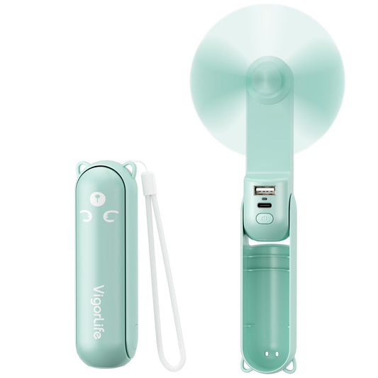 Morelax Portable Fan, Mini Handheld Fan with Power Bank, Cute USB Rechargeable Pocket Fan, Foldable Small Cooling Fan with LED Light, Personal Travel Fan,Summer,Beach Essentials,Summer Gift for Women