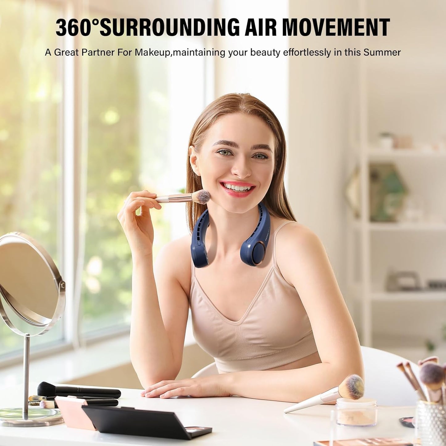 Portable Neck Fan Rechargeable, Hands Free Bladeless Fan, Wearable Quiet Fan for Outdoor Indoor, 3 Speeds Adjustable, 4000 mAh Battery Operated, Home, Office, Travel, Sports(Blue)