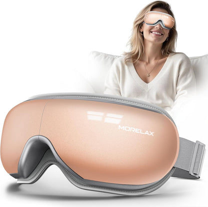 Morelax Eye Massager with Heat & Bluetooth Music, Relaxation Gift for Women, Help Alleviate Eye Strain, Promote Better Sleep, Comfortable and Soothing Eye Care Device (Pink)