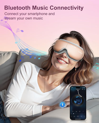 Morelax Eye Massager with Heat & Bluetooth Music, Relaxation Gift for Women, Help Alleviate Eye Strain, Promote Better Sleep, Comfortable and Soothing Eye Care Device (Pink)