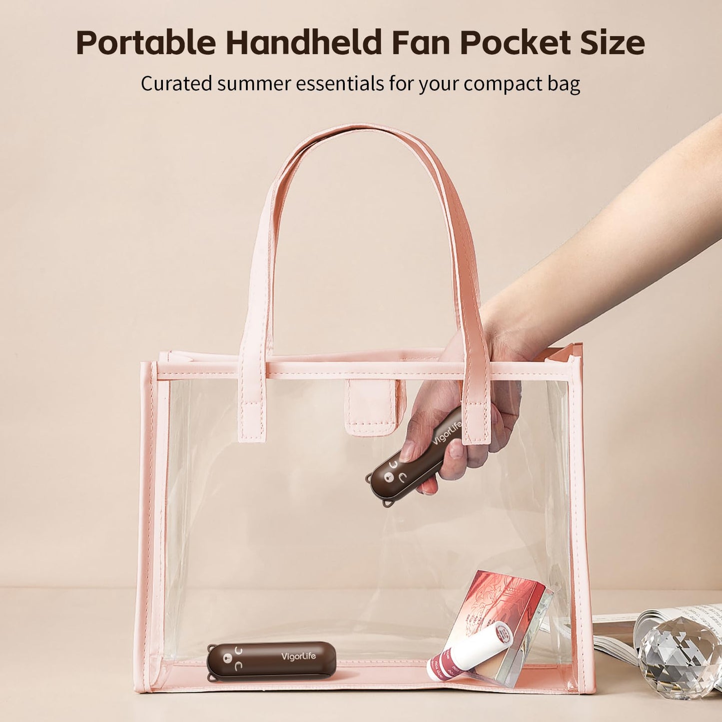 Morelax Portable Fan, Mini Handheld Fan with Power Bank, Cute USB Rechargeable Pocket Fan, Foldable Small Cooling Fan with LED Light, Personal Travel Fan,Summer,Beach Essentials,Summer Gift for Women