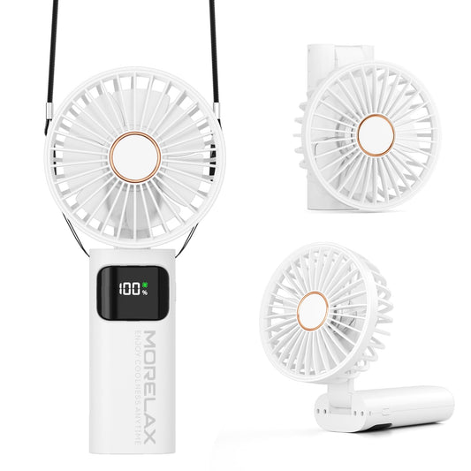 Portable Handheld Fan, USB Rechargeable Foldable Mini Personal Fan, 5200mAh, 180 Adjustable, 6 Speed Wind, 3 IN 1 Hand Cooling Desk Fan with LED Display for Home Office School Outdoor Travel, White