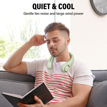 Morelax Neck Fan, USB Rechargeable Personal Fan, 3 Speeds Adjustable, Large air outlet Powerful Strong Wind, Adjustable, 360° Cooling, Super Quiet, No Blade Design, No Hair Twisting, Small (Green)
