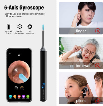 Ear Wax Cleaner with Camera, Earwax Removal, Earwax Removal Tool, with 8 Ears, Earwax Cleaning kit 1080P HD Otoscope - Ear Camera with 6 Ear Scoops - Otoscope Ear Pick for iOS and Android