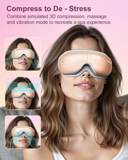 Morelax Eye Massager with Heat & Bluetooth Music, Relaxation Gift for Women, Help Alleviate Eye Strain, Promote Better Sleep, Comfortable and Soothing Eye Care Device (Pink)