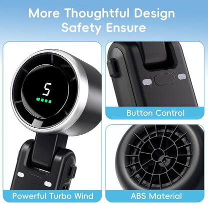 Morelax Personal Handheld Fan,High-Speed Turbo Fans,5-Speed with LED Display,Powerful Motor,4000mAh,USB Rechargeable Portable Cooling Fan for Outdoor Activities,Travel,Working,Black