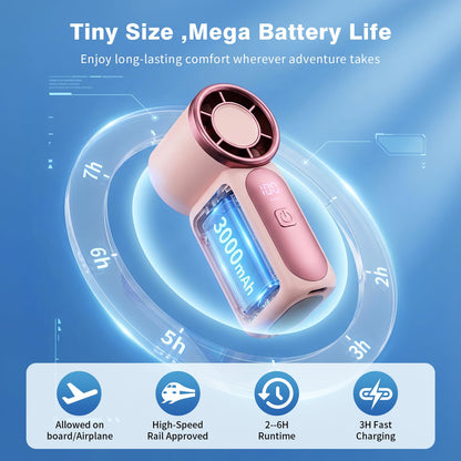 Portable Handheld Mini Fan, Mini Portable Fan with 6 Speeds, 16920 RPM Turbo High Speed Airflow, USB Rechargeable Small Personal Fan with LED Display, Pocket Hand Fan for Travel Makeup Outdoor Office