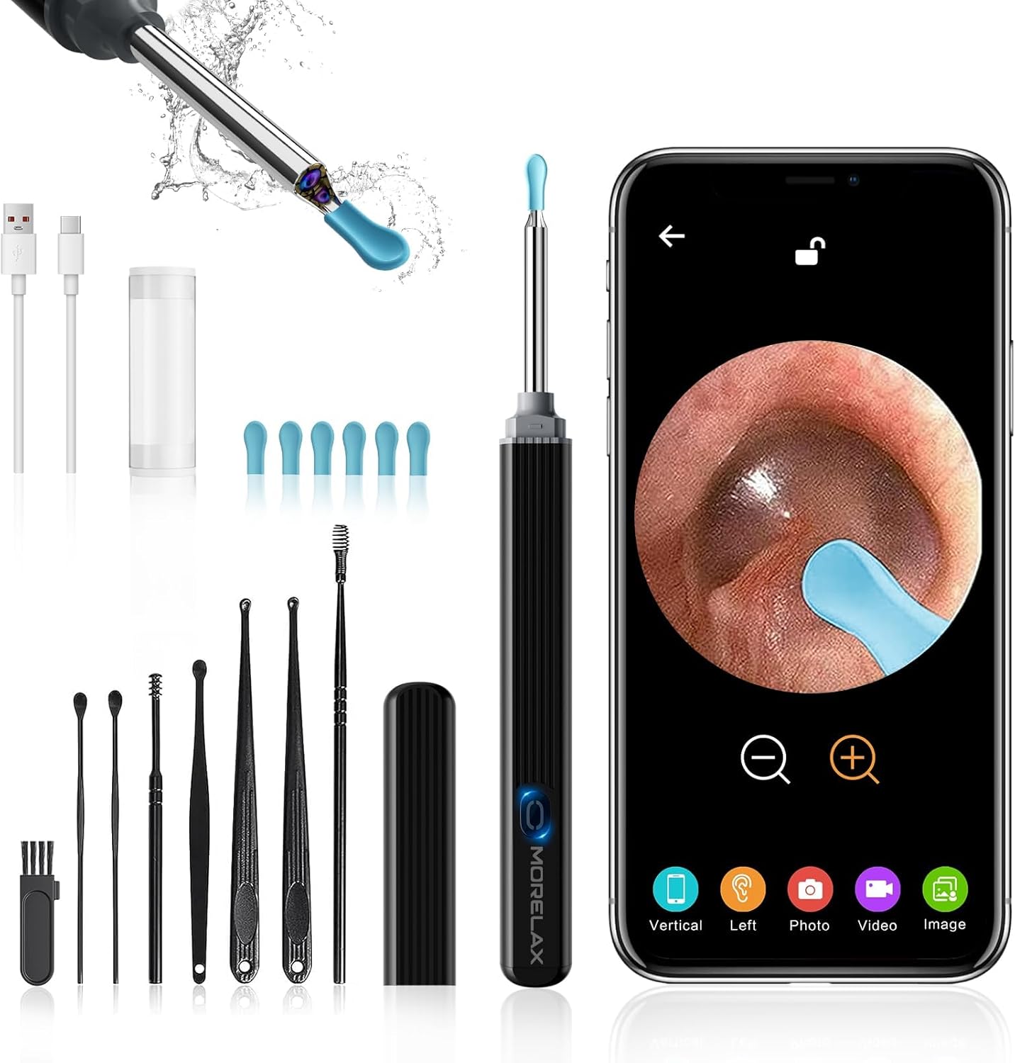 Ear Wax Cleaner with Camera, Earwax Removal, Earwax Removal Tool, with 8 Ears, Earwax Cleaning kit 1080P HD Otoscope - Ear Camera with 6 Ear Scoops - Otoscope Ear Pick for iOS and Android