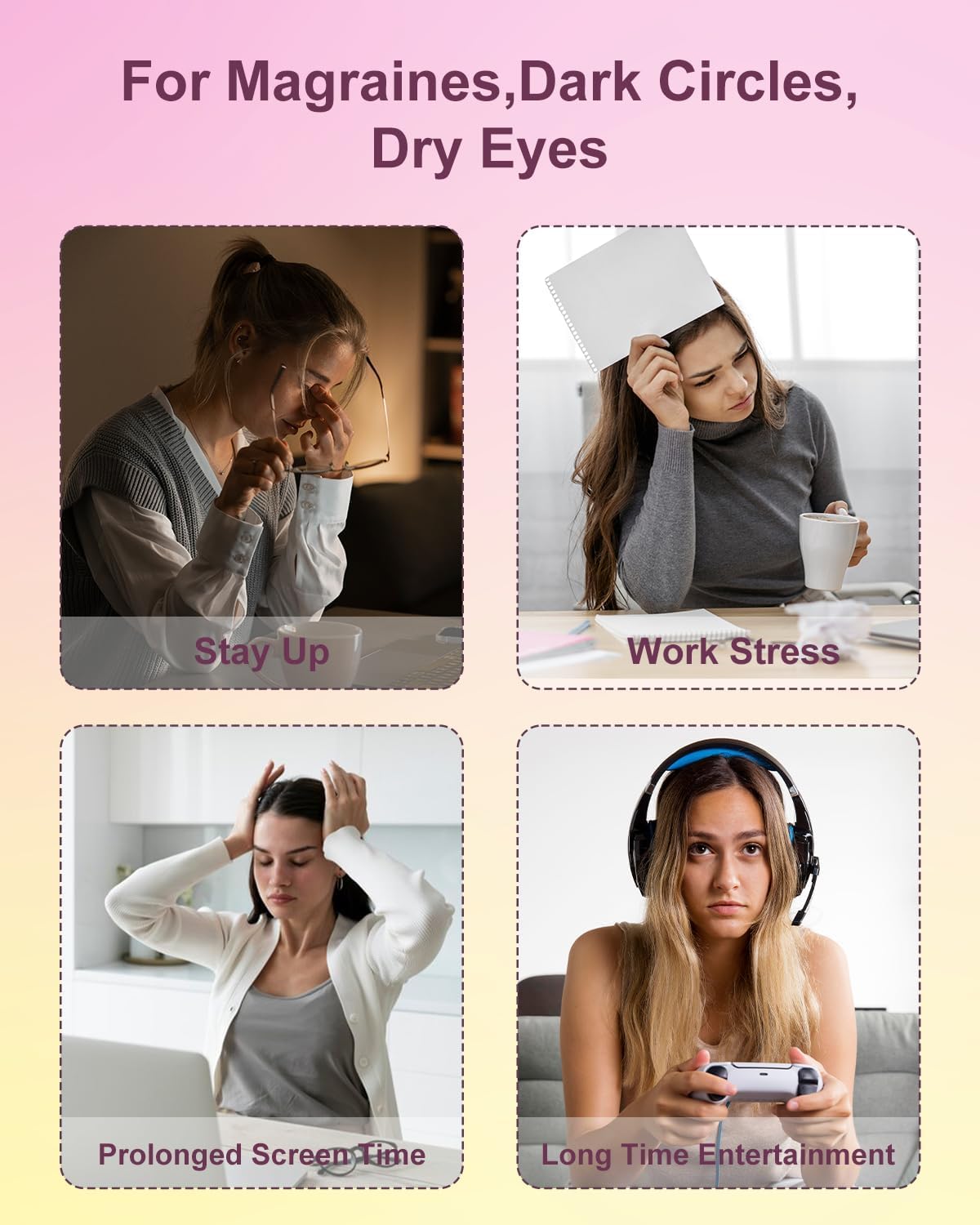 Morelax Eye Massager with Heat & Bluetooth Music, Relaxation Gift for Women, Help Alleviate Eye Strain, Promote Better Sleep, Comfortable and Soothing Eye Care Device (Pink)