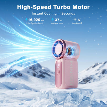 Portable Handheld Mini Fan, Mini Portable Fan with 6 Speeds, 16920 RPM Turbo High Speed Airflow, USB Rechargeable Small Personal Fan with LED Display, Pocket Hand Fan for Travel Makeup Outdoor Office