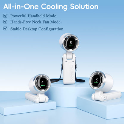 Morelax Personal Handheld Fan,High-Speed Turbo Fans,5-Speed with LED Display,Powerful Motor,4000mAh,USB Rechargeable Portable Cooling Fan for Outdoor Activities,Travel,Working,White