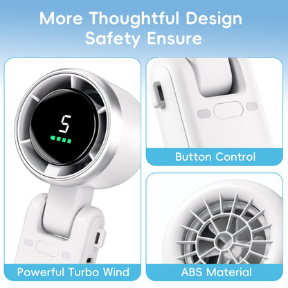 Morelax Personal Handheld Fan,High-Speed Turbo Fans,5-Speed with LED Display,Powerful Motor,4000mAh,USB Rechargeable Portable Cooling Fan for Outdoor Activities,Travel,Working,White