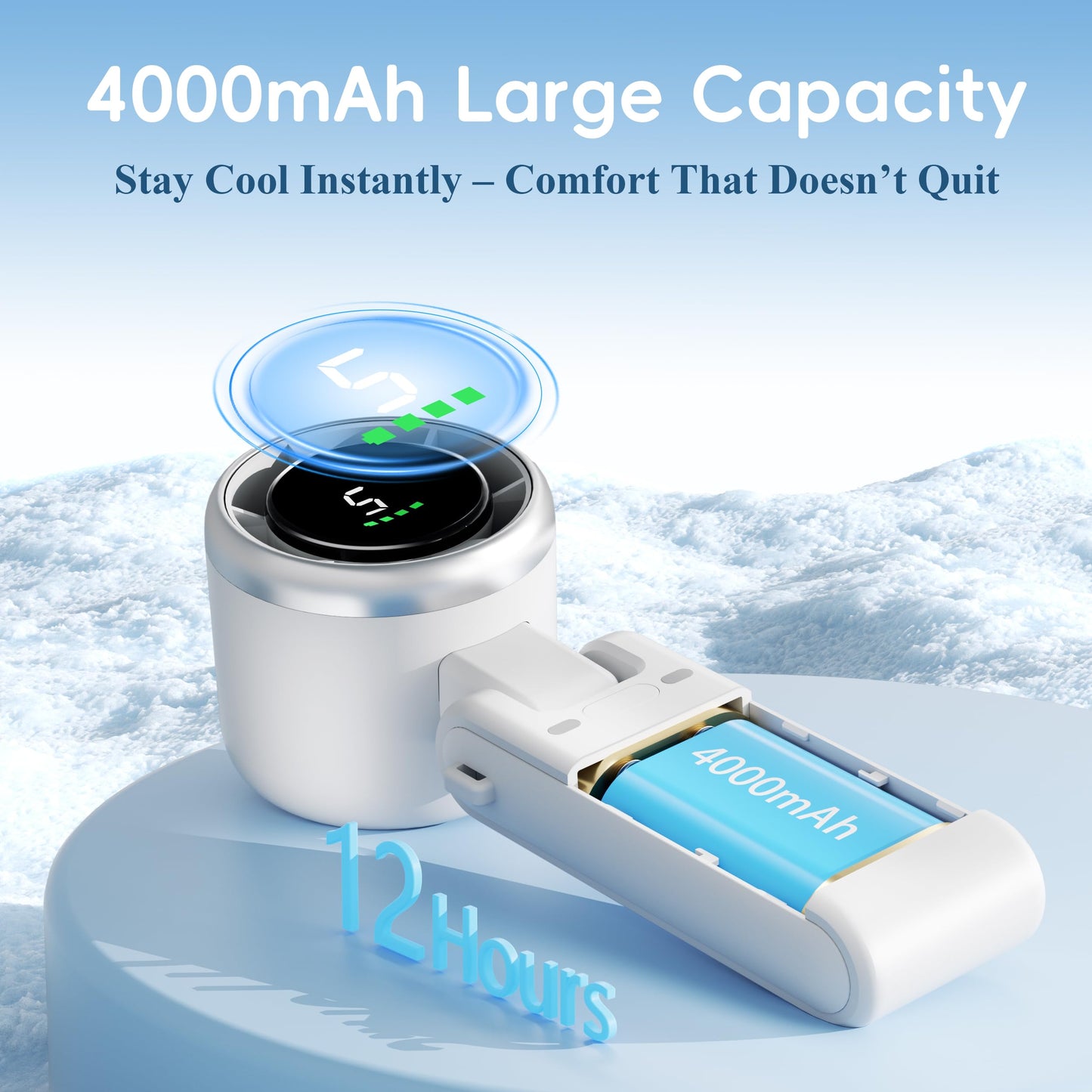 Morelax Personal Handheld Fan,High-Speed Turbo Fans,5-Speed with LED Display,Powerful Motor,4000mAh,USB Rechargeable Portable Cooling Fan for Outdoor Activities,Travel,Working,White