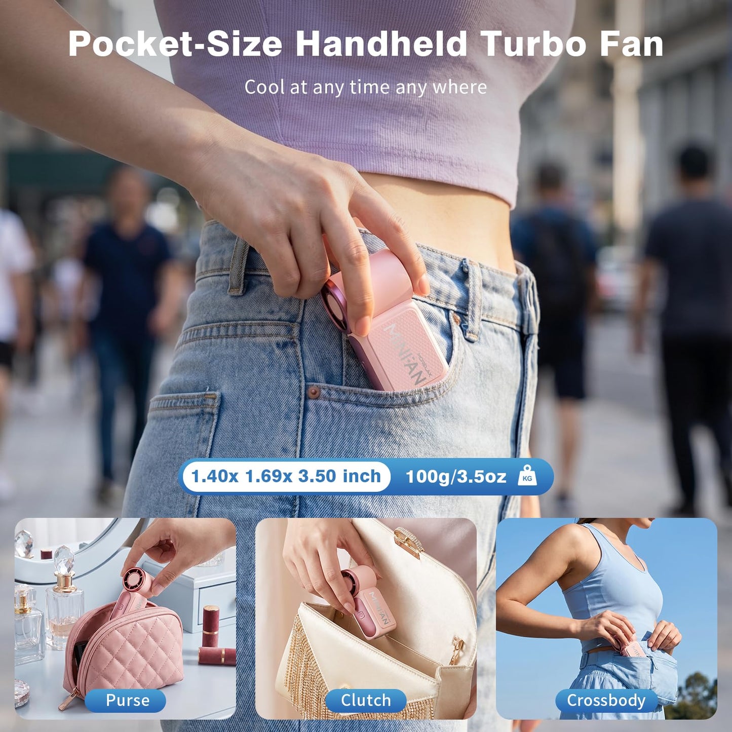 Portable Handheld Mini Fan, Mini Portable Fan with 6 Speeds, 16920 RPM Turbo High Speed Airflow, USB Rechargeable Small Personal Fan with LED Display, Pocket Hand Fan for Travel Makeup Outdoor Office