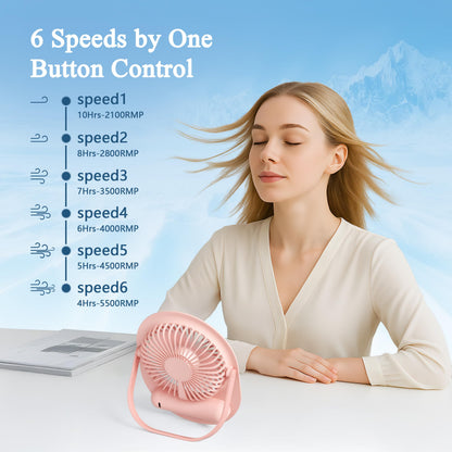 USB Desk Fan,3 IN 1 Rechargeable Portable Fan,180 Adjustable,6 Speed Strong Wind,Mini Personal Desktop Fan for Travel/Cruise/Bedroom/Office/Indoor/Outdoor,Desk Accessories for Women/Men/girls (Pink)