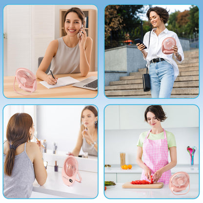 USB Desk Fan,3 IN 1 Rechargeable Portable Fan,180 Adjustable,6 Speed Strong Wind,Mini Personal Desktop Fan for Travel/Cruise/Bedroom/Office/Indoor/Outdoor,Desk Accessories for Women/Men/girls (Pink)
