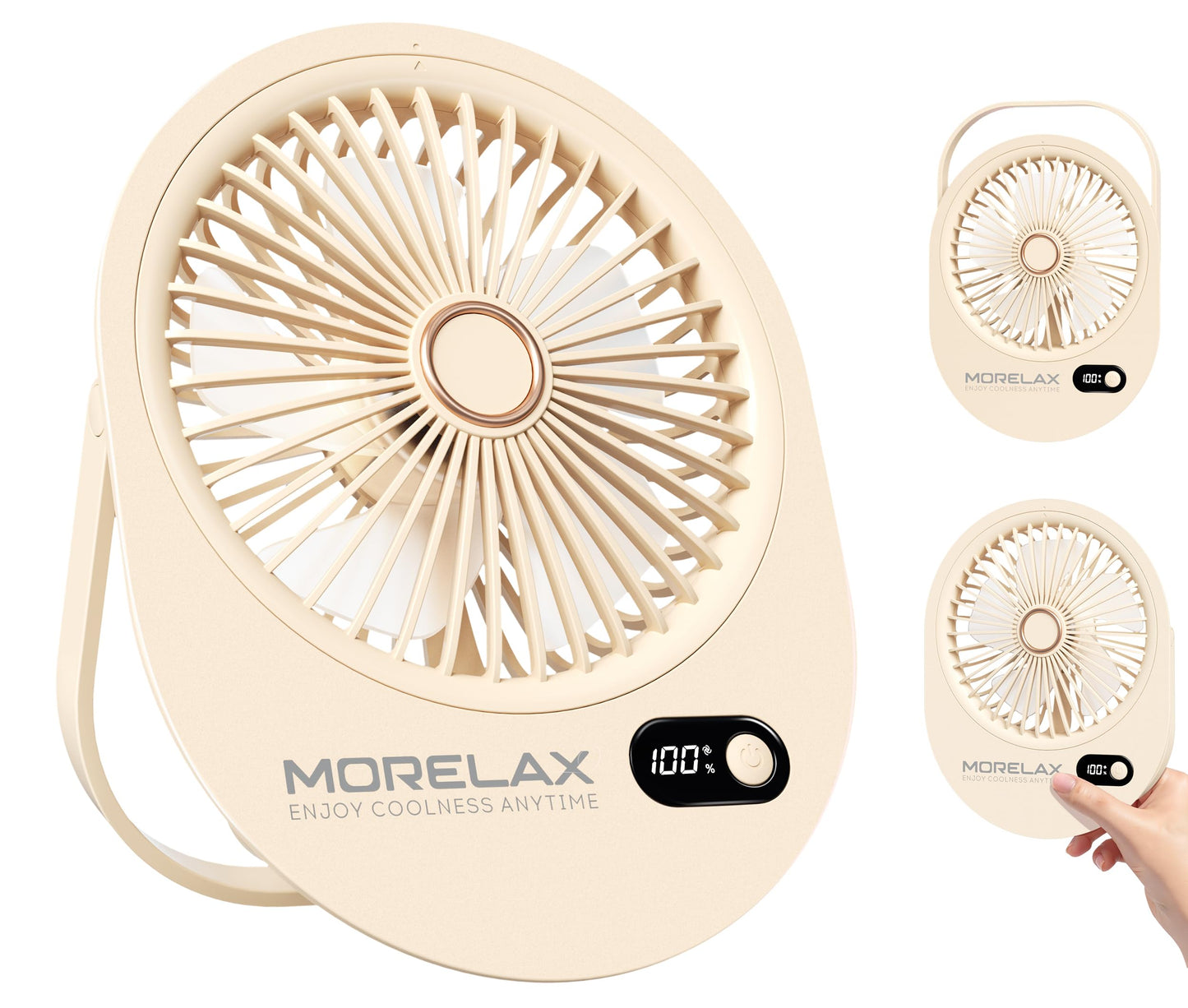 Portable Desk Fan Rechargeable,Small Personal Fan Strong Powerful Wind Battery Operated, Slim Silent, 6 Speeds Cooling Handheld Mini USB Table Desktop Fans for Indoor Outdoor Office (Beige)