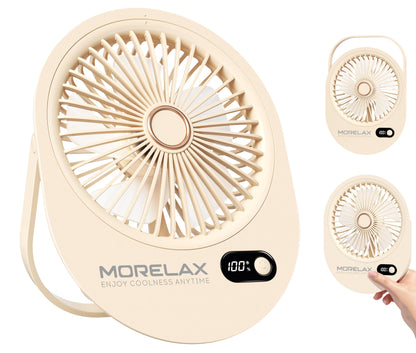 Portable Desk Fan Rechargeable,Small Personal Fan Strong Powerful Wind Battery Operated, Slim Silent, 6 Speeds Cooling Handheld Mini USB Table Desktop Fans for Indoor Outdoor Office (Beige)