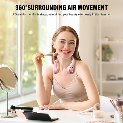 Morelax Neck Fan, USB Rechargeable Personal Fan, 3 Speeds Adjustable, Large air outlet Powerful Strong Wind, Adjustable, 360° Cooling, Super Quiet, No Blade Design, No Hair Twisting, Small (Pink)