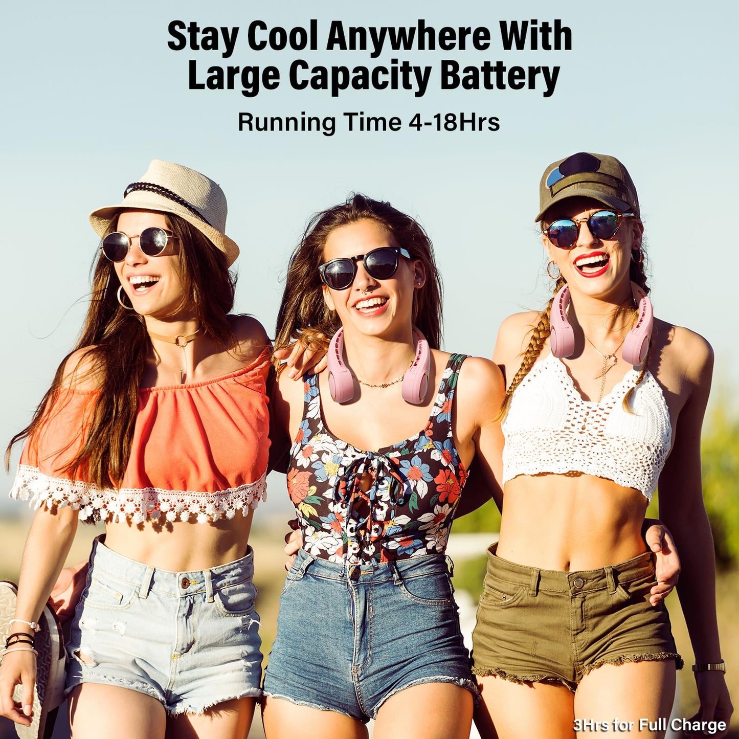 Morelax Neck Fan, USB Rechargeable Personal Fan, 3 Speeds Adjustable, Large air outlet Powerful Strong Wind, Adjustable, 360° Cooling, Super Quiet, No Blade Design, No Hair Twisting, Small (Pink)