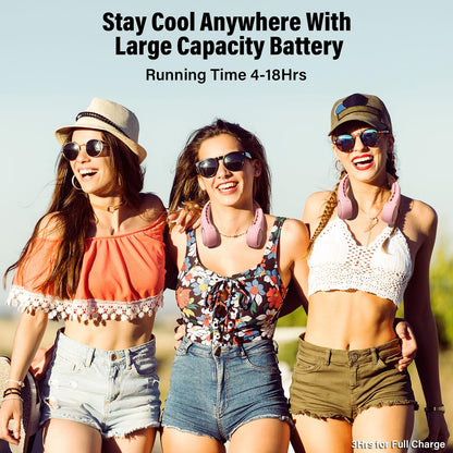 Morelax Neck Fan, USB Rechargeable Personal Fan, 3 Speeds Adjustable, Large air outlet Powerful Strong Wind, Adjustable, 360° Cooling, Super Quiet, No Blade Design, No Hair Twisting, Small (Pink)