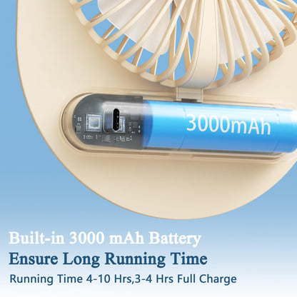 Portable Desk Fan Rechargeable,Small Personal Fan Strong Powerful Wind Battery Operated, Slim Silent, 6 Speeds Cooling Handheld Mini USB Table Desktop Fans for Indoor Outdoor Office (Beige)