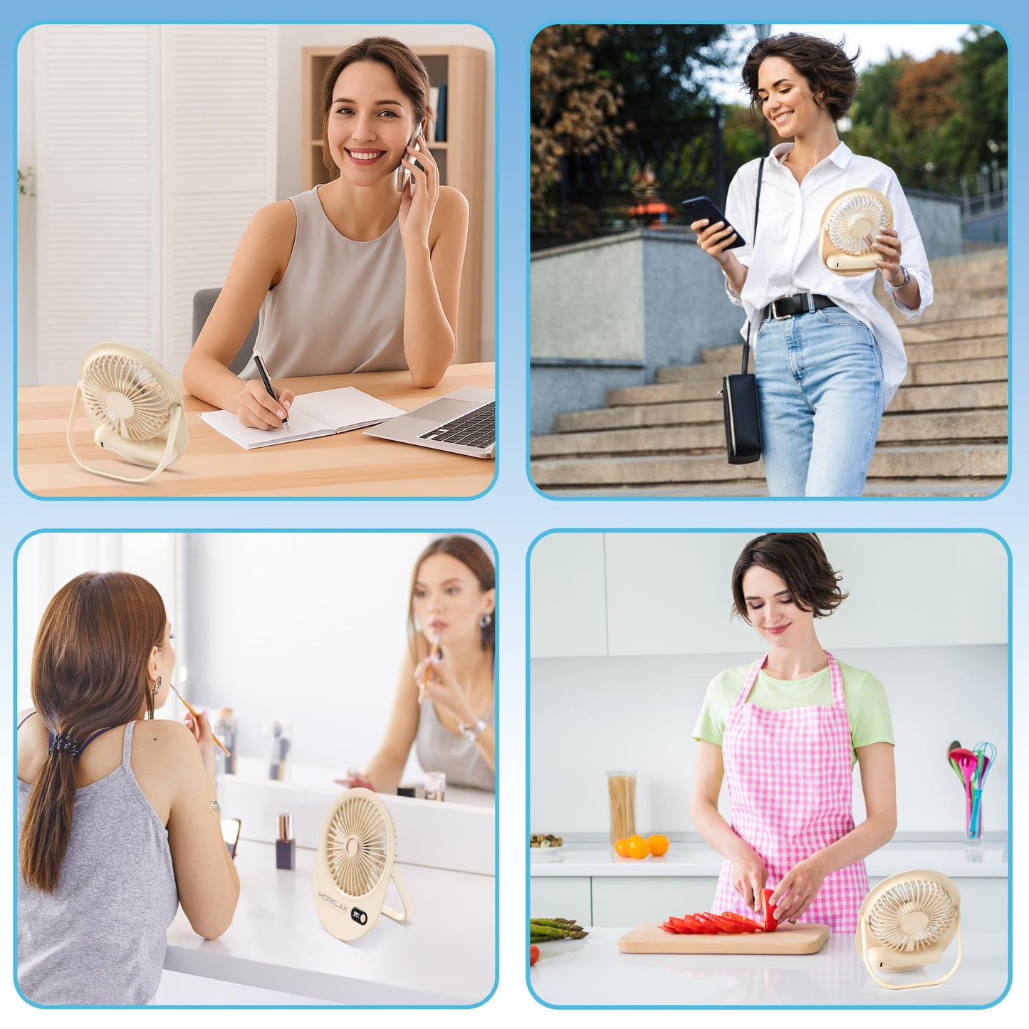 Portable Desk Fan Rechargeable,Small Personal Fan Strong Powerful Wind Battery Operated, Slim Silent, 6 Speeds Cooling Handheld Mini USB Table Desktop Fans for Indoor Outdoor Office (Beige)