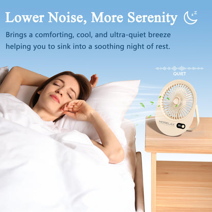 Portable Desk Fan Rechargeable,Small Personal Fan Strong Powerful Wind Battery Operated, Slim Silent, 6 Speeds Cooling Handheld Mini USB Table Desktop Fans for Indoor Outdoor Office (Beige)