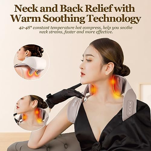 Neck Massager with Heat, Electric Deep Tissue 6D Kneading Massage, Cordless Shiatsu Neck and Back Massage Pillow